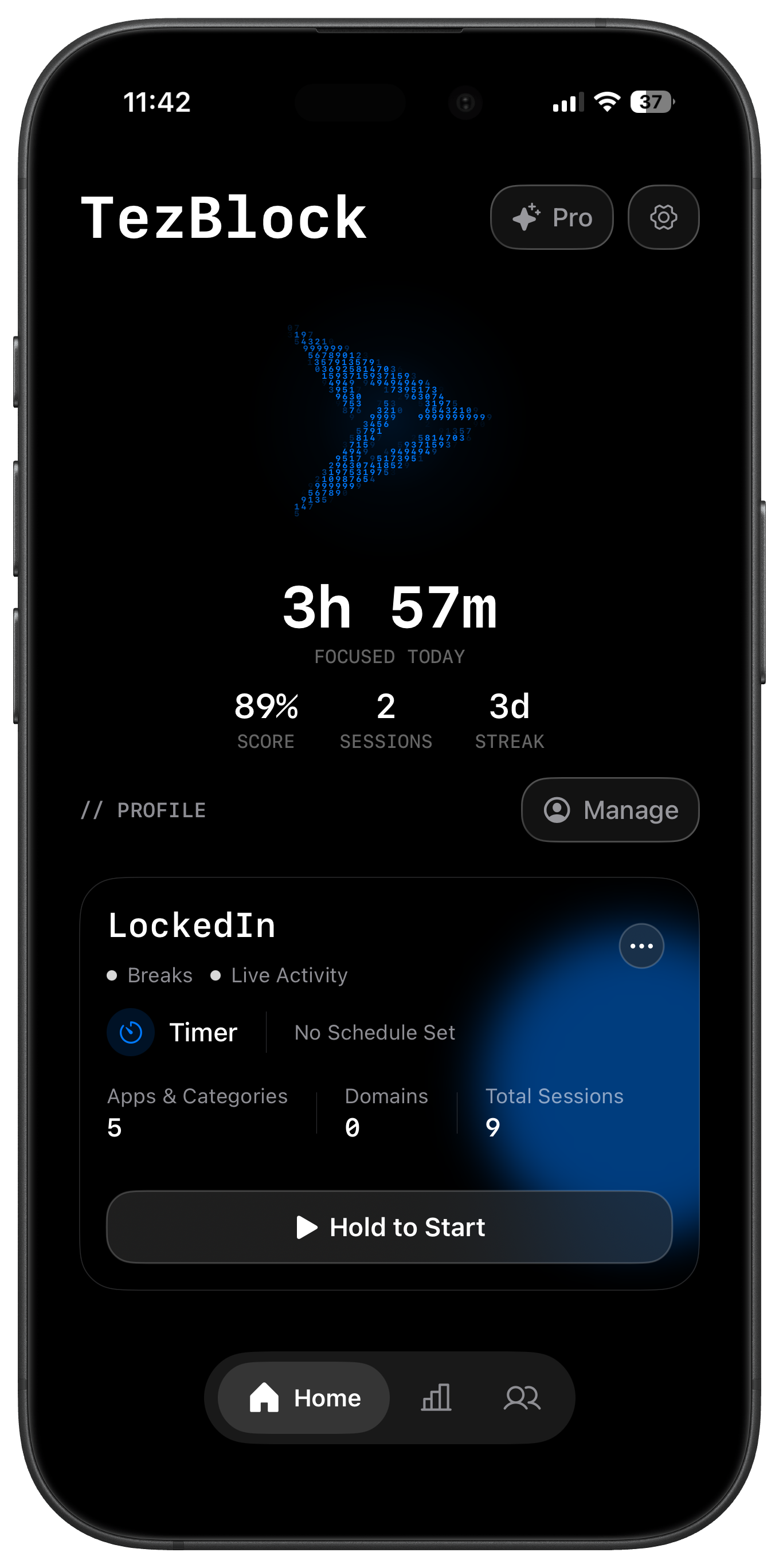 TezBlock home screen with activity calendar